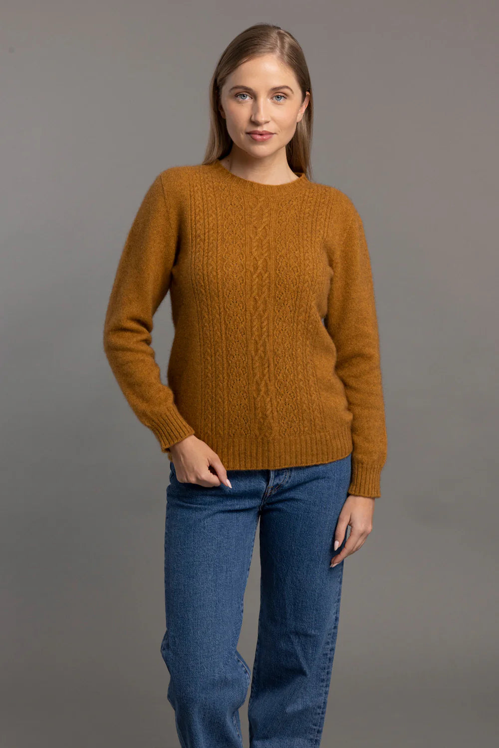 Possum Merino Crew Neck Jersey with Lace Detail