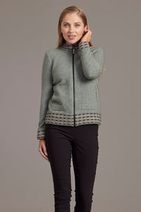 Possum Merino Wave Trim Zip Cardigan