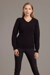 Possum Merino Rib Detail V-Neck Jersey