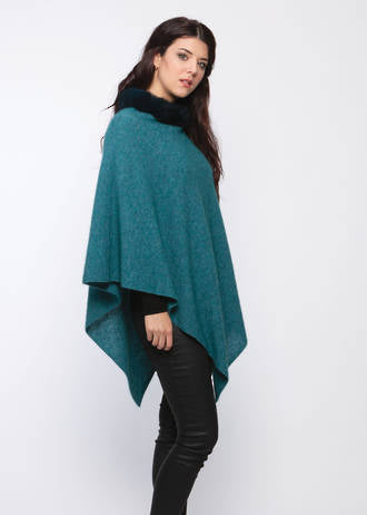 Fur trim zip poncho