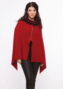 Fur trim zip poncho