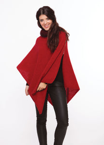 Fur trim zip poncho