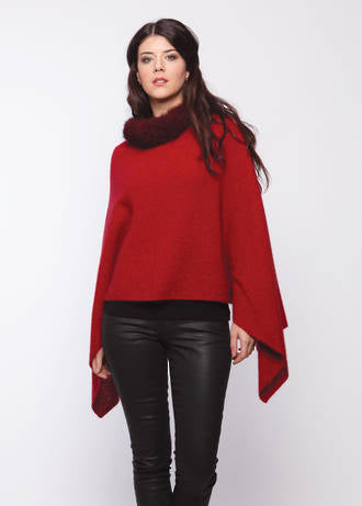 Fur trim zip poncho