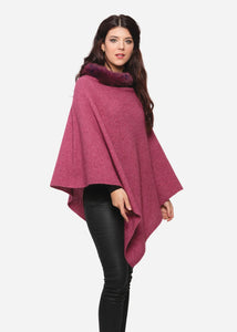 Fur trim zip poncho