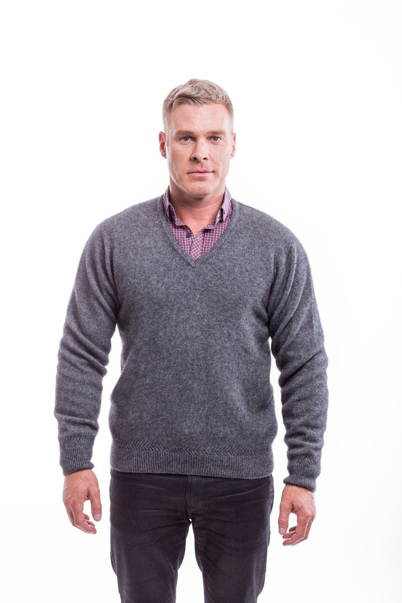 Possum Merino Rack Stitch V-Neck Jersey