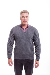 Possum Merino Rack Stitch V-Neck Jersey