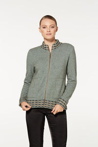 Possum Merino Wave Trim Zip Cardigan